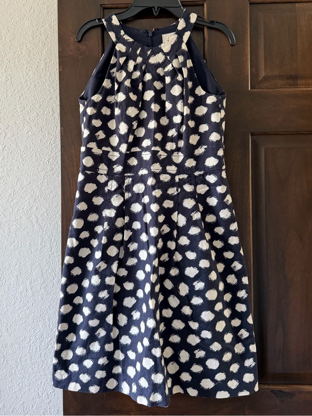 LOFT Navy and White Polka Dot Halter Dress